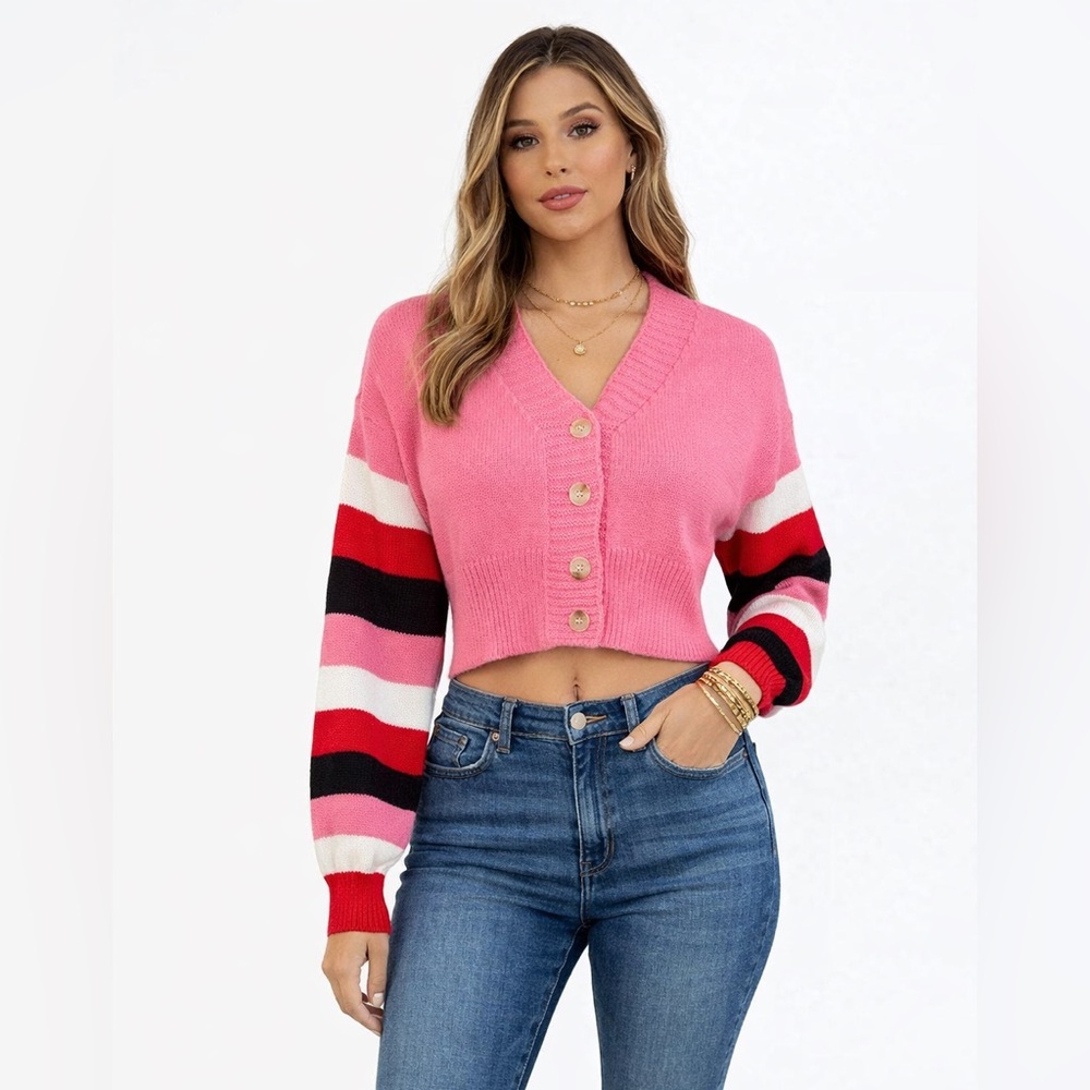 Daisy Pink and Red Striped Cardigan